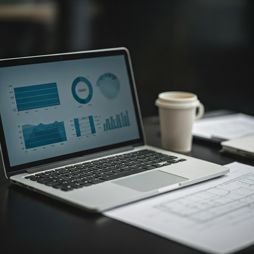 Desk setup with charts on a laptop beside printed notes